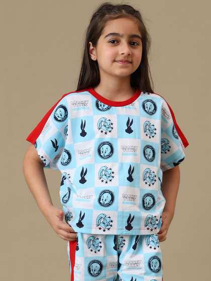 Kids Ville Girls Looney
                    Tunes Printed Cotton Round Neck Boxy T-shirt