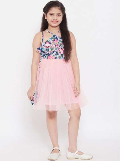 StyloBug Girls Above
                      Knee Printed Dress Pink Dresses
