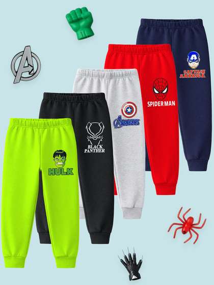 YK Marvel Boys Pack Of 5
                    Printed Mid-Rise Joggers