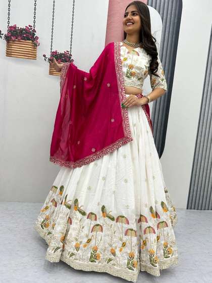 Vetrokart
                        Embroidered Thread Work Semi-Stitched Lehenga
                        & Unstitched Blouse With Dupatta
