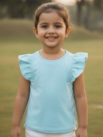 Peach Girls Cotton Frill
                    Sleeves Stretchable Top