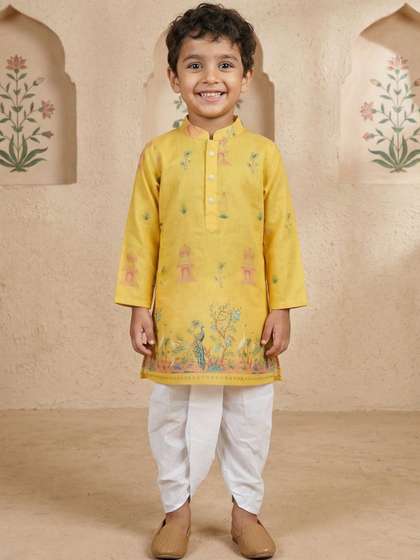 Sangria Boys Printed
                    Cotton Mandarin Collar Kurta & Dhoti Pants