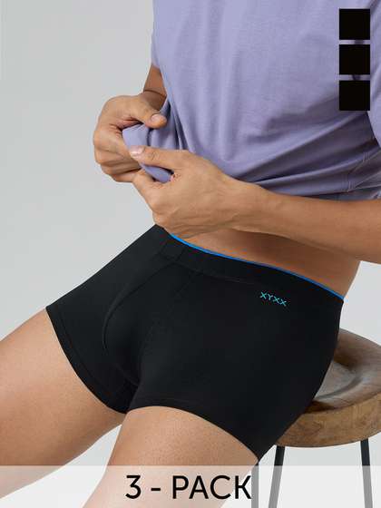 XYXX Men Pack Of 3
                        Black & Blue Solid Ultra Soft Antimicrobial
                        Trunks XYTRNK3PCKN511