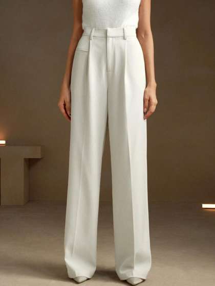 Chemistry Women
                          Relaxed Straight Leg Loose Fit High-Rise Easy
                          Wash Pleated Trousers