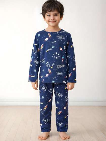 Anthrilo Blue Kids Boys
                    Solar System Dreams Print Long Sleeve Cotton Night
                    Suit Set
