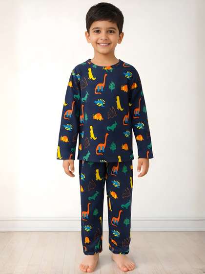 Anthrilo Navy Kids Boys
                    Dinosaur Fun Long Sleeve Cotton Night Suit