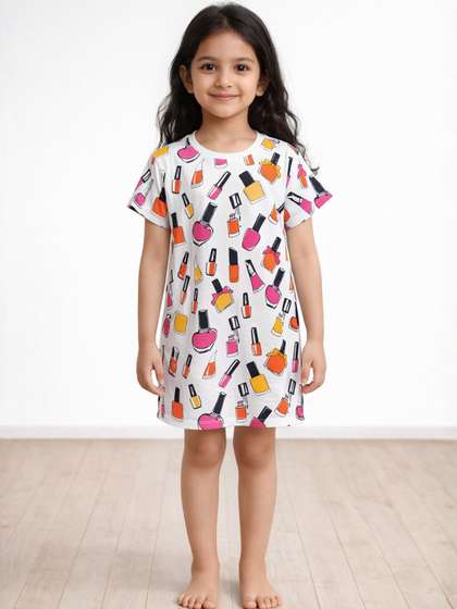 Anthrilo Kids Girls
                    Summer Night Dress Cotton White Nail Paint