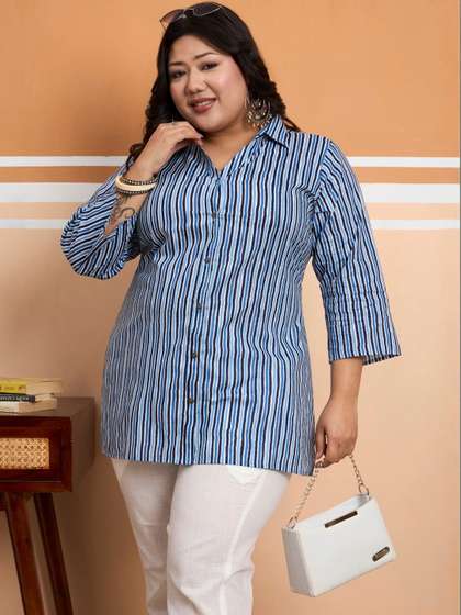Tissu Striped Shirt
                        Collar Pure Cotton Kurti