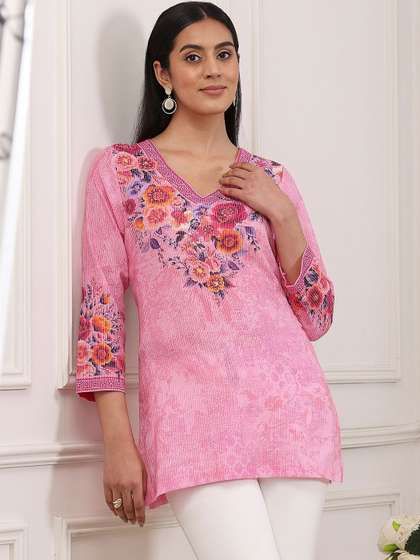 Biba Floral
                          Printed V-Neck Pure Cotton Kurti