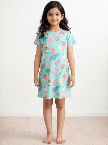 Anthrilo Kids Girls
                    Summer Ice Cream Night Dress Cotton Aqua