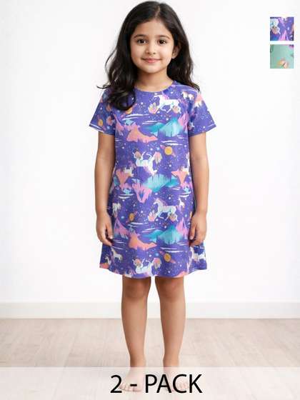 Anthrilo Pack of 2 Kids
                    Girls Summer Cotton Night Dress