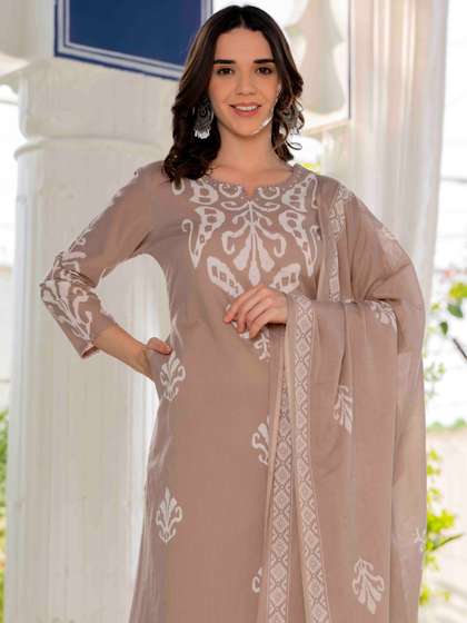 Pistaa Women
                          Ethnic Motifs Printed Regular Pure Cotton
                          Kurta with Trousers & With Dupatta