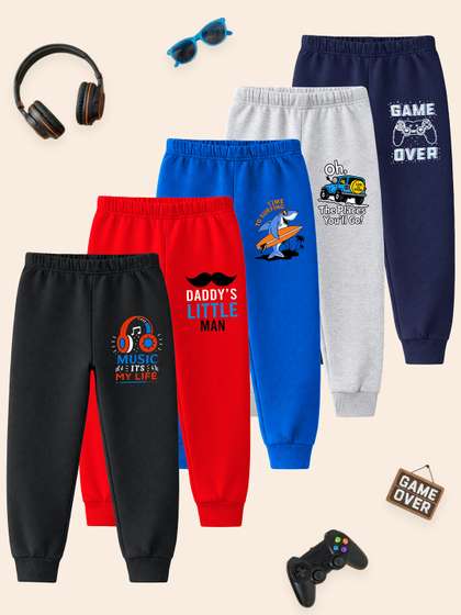 YK Boys Pack Of 5
                    Printed Mid-Rise Joggers