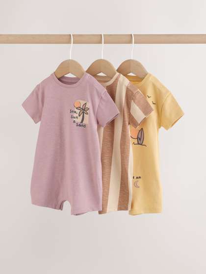 NEXT Infant Boys Pack Of
                    3 Pure Cotton Printed Rompers