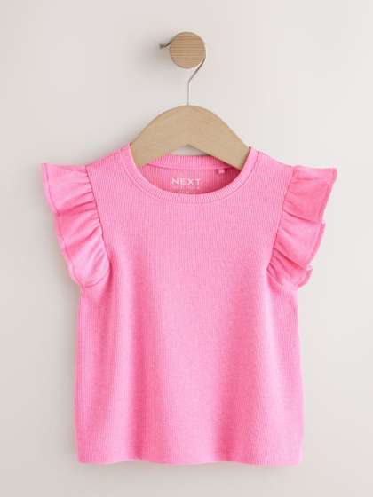 NEXT Ribbed Flutter
                      Sleeve Ruffles Top