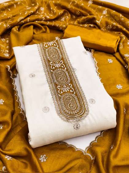LeeliPeeri Designer
                        Floral Embroidered Zari Unstitched Dress
                        Material