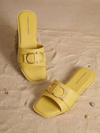 LEMON & PEPPER
                        Buckled Open Toe Flats