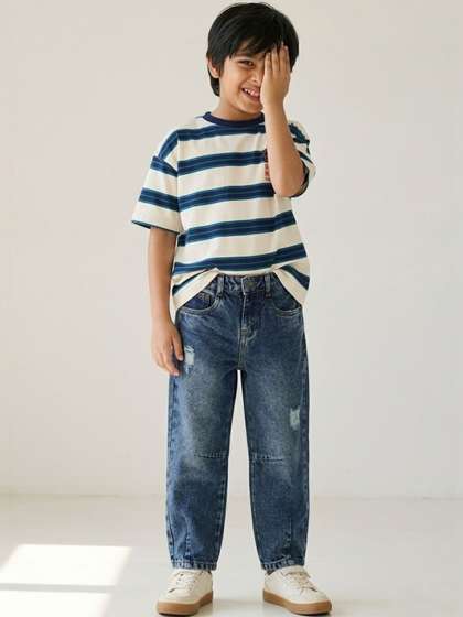 TALES & STORIES Boys
                    Mid-Rise Mildly Distressed Light Fade Cotton Jeans
