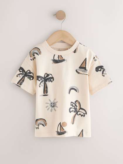 NEXT Boys Tropical
                    Printed Drop-Shoulder Sleeves Pure Cotton T-shirt