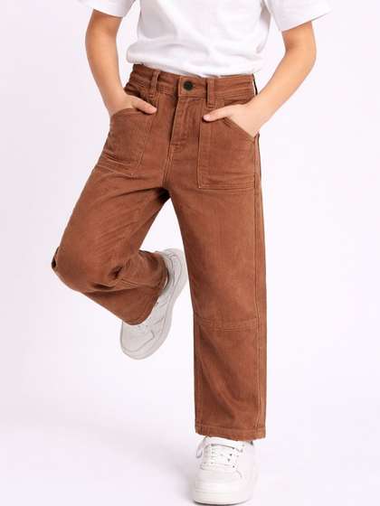 Purple United Kids Boys
                    Brown Straight Fit Baggy Utility Pockets Washed
                    Finish Denim Jeans