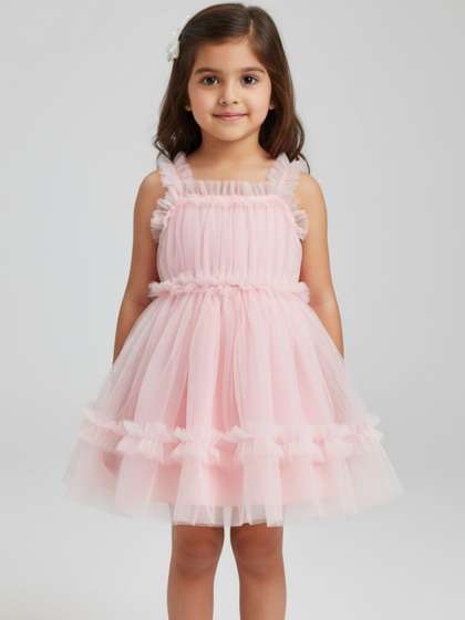 YK Ruffled Net Fit &
                    Flare Dress