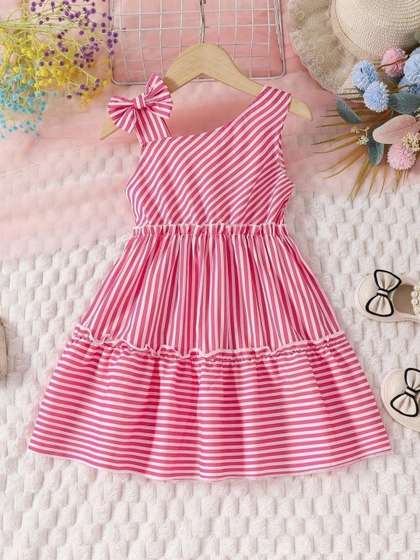 YK Striped One Shoulder
                    A-Line Dress