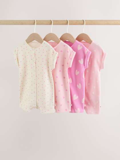 NEXT Infant Girls Pack
                    of 4 Pure Cotton Heart Popper Through Jersey
                    Rompers