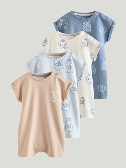 NEXT Infant Boys Pack Of
                    4 Pure Cotton Printed Rompers