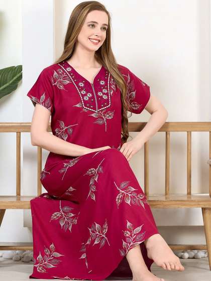 ETC Women Printed
                          Pink Cotton Maxi Dress