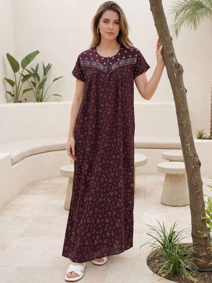 EASY MOM Embroidered
                        Maxi Nightdress