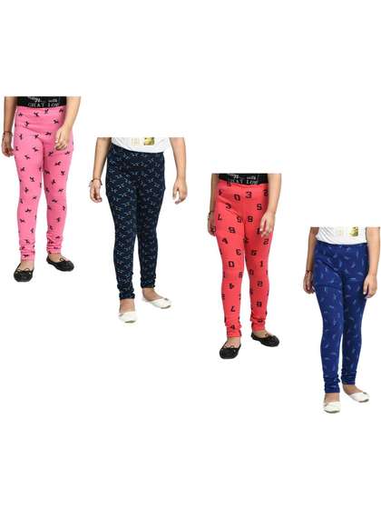 BAESD Girls Pack of 4
                    Cotton Blend Printed Ankle Length Leggings