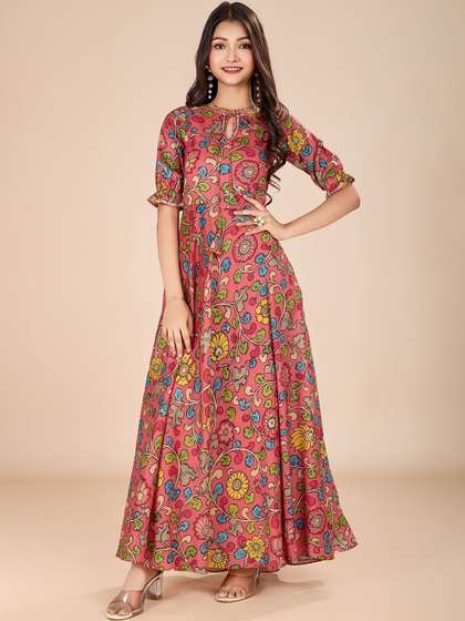 Tasarika Girls Kalamkari
                    Printed Round Neck Maxi Dress