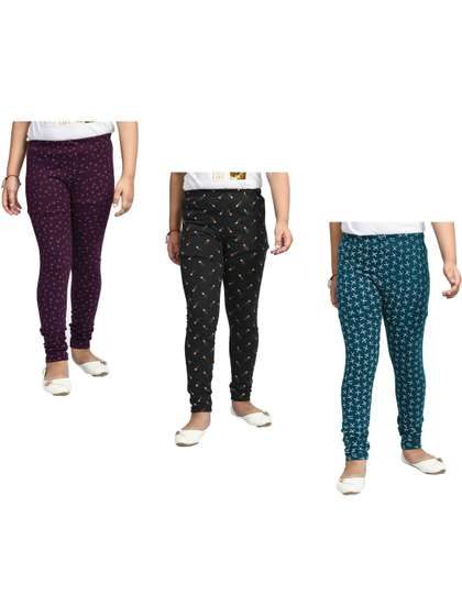 BAESD Girls Pack of 3
                    Cotton Blend Printed Ankle Length Leggings
