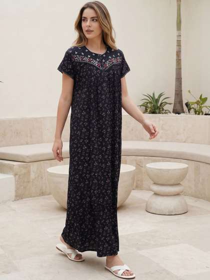 EASY MOM Embroidered
                        Maxi Nightdress
