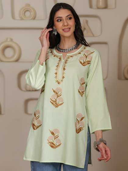 QAZMI Women
                          Kashmiri Aari Embroidered Short Kurta