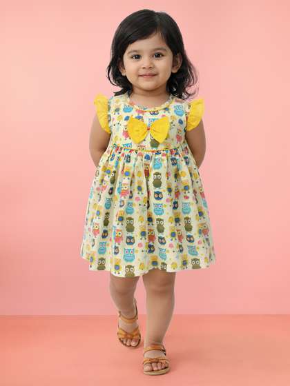 VASTRAMAY Girls
                    Multicolour Cotton Animal Print Ruffle Sleeve A-line
                    Dress