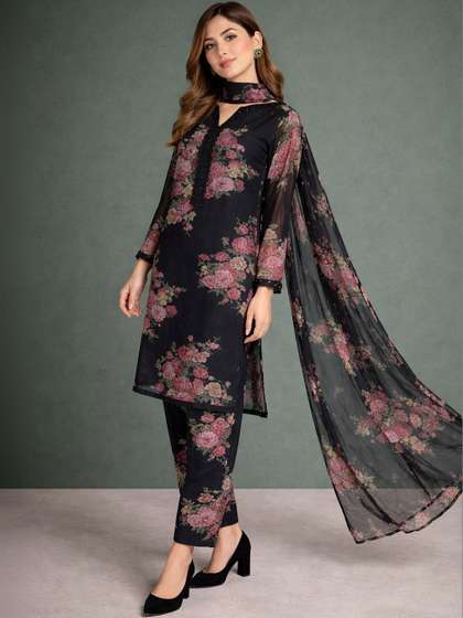 Sangria Printed V-Neck
                      Kurta & Palazzos With Dupatta