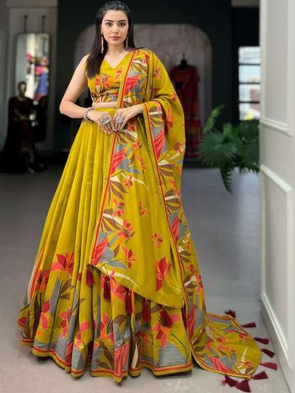 TAJOO Printed
                          Ready to Wear Lehenga & Unstitched Blouse
                          With Dupatta