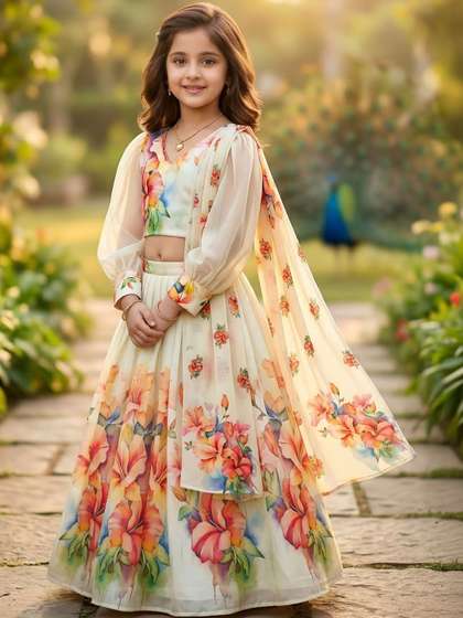 KALINI Girls Printed
                    Ready to Wear Lehenga & Blouse With Dupatta