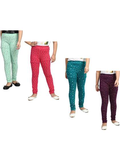 BAESD Girls Pack of 4
                    Cotton Blend Printed Ankle Length Leggings