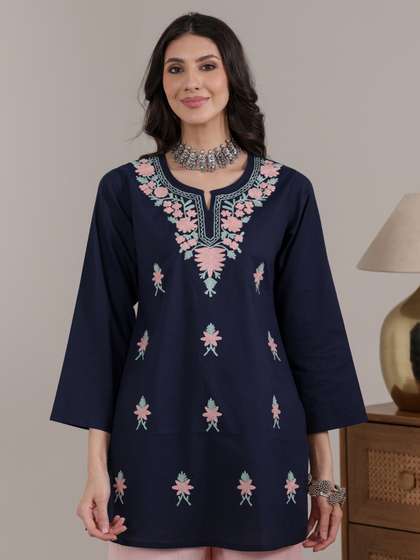 QAZMI Women Aari
                        Embroidered Pure Cotton Short Kurta