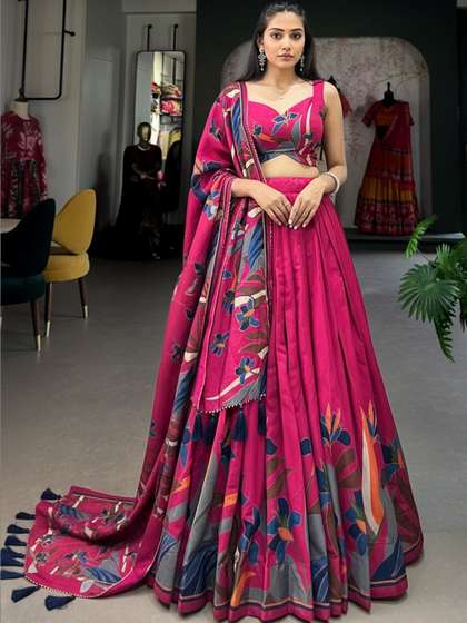 TAJOO Printed Ready
                        to Wear Lehenga & Unstitched Blouse With
                        Dupatta