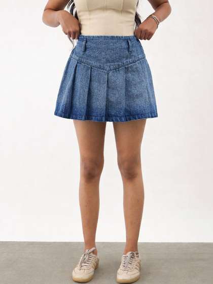 Noh.Voh - SASSAFRAS Kids
                    Girls Denim Washed Korean Mini A-Line Skirt