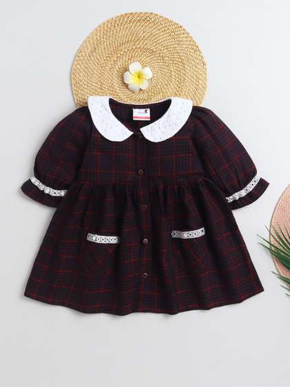 BAATCHEET Cotton Checked
                    Three-Quarter Dress
