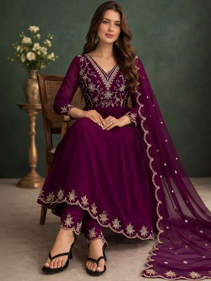 Sangria Women
                        Embroidered V-Neck Kurta With Trousers &
                        Dupatta