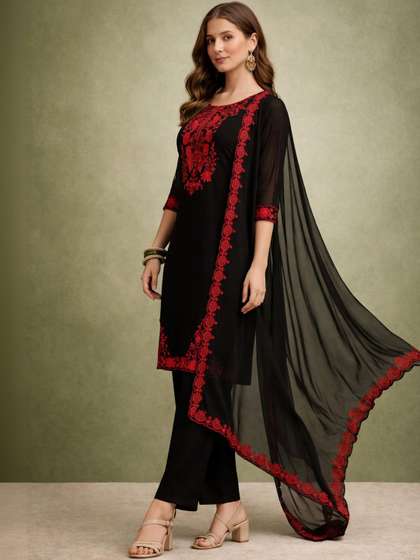 Sangria
                          Embroidered Round Neck Kurta & Trousers
                          With Dupatta