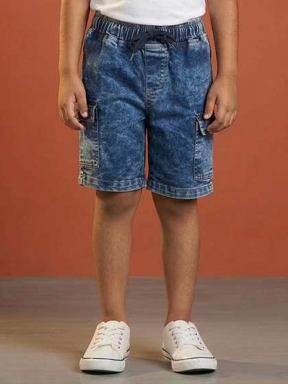 KiddoPanti Boys Cargo
                    Denim Shorts with Flap Pockets & Drawcord Waist