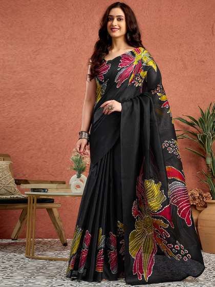 Sangria Floral
                          Printed Tussar Saree With Unstitched Blouse