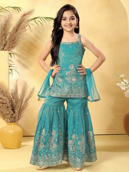 UFB Girls Floral
                    Embroidered Regular Kurta with Sharara & With
                    Dupatta