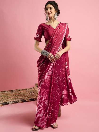 Sangria Ethnic
                          Printed Bandhani Saree With Blouse Piece
